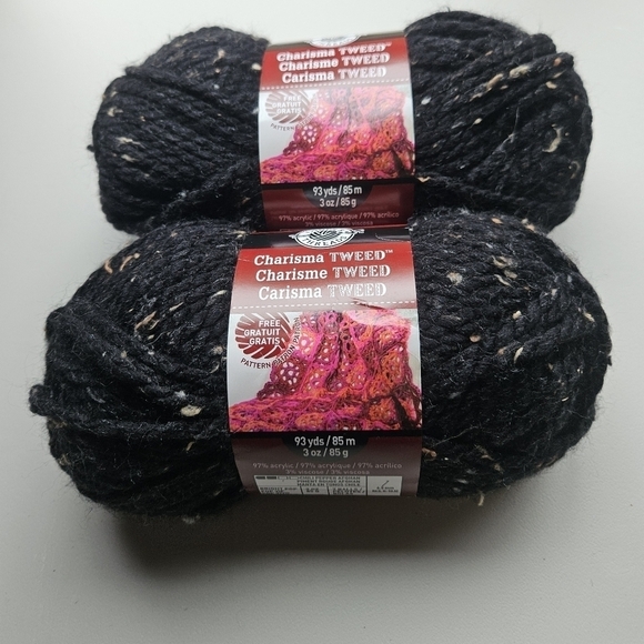 NWT Loops And Threads Charisma Tweed Color Black Lot Of 2 Skeins - Picture 1 of 4